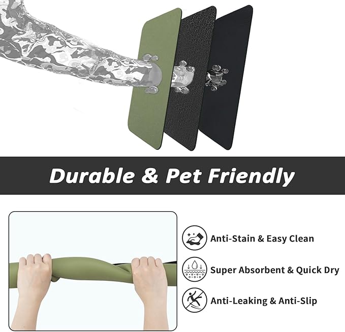 Dog Food Mat - Absorbent Cat Mat for Food and Water, No Stains Pet Feeding Bowl Mat, Easy to Clean Pet Placemats, Quick Dry Dog Water Dispenser Mat for Messy Drinkers | Green 12"x 19"