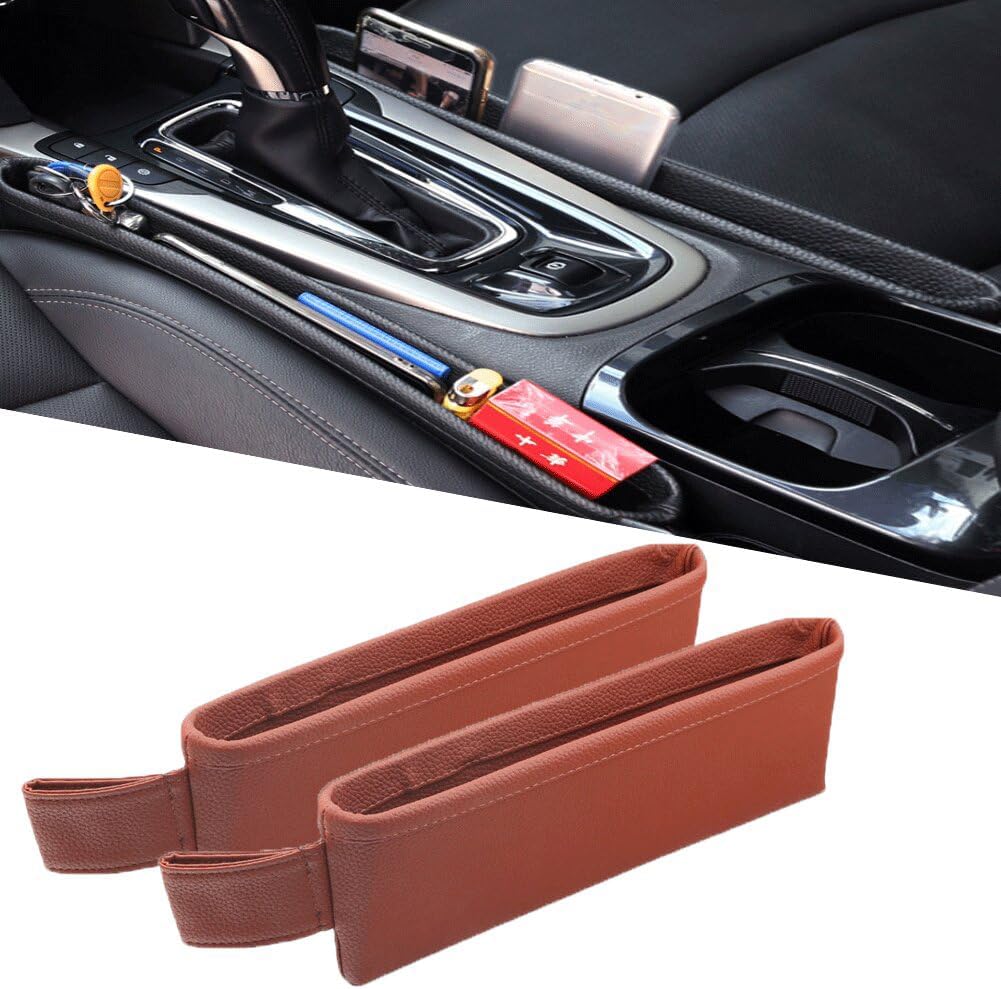 Tumecos Car Seat Pockets PU Leather Car Console Side Organizer Seat Catcher Holders Compatible with Phone Key Wallet Phone Sunglasses 2 Pack (Black+Red)