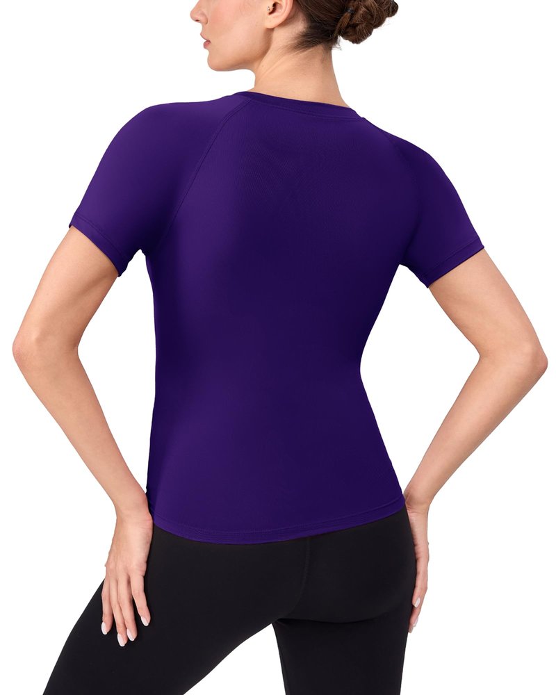 SPVISE Purple Women's Short Sleeve Compression Shirts Workout Athletic Yoga Tops Lightweight Running Gym Basic T-Shirts Soft