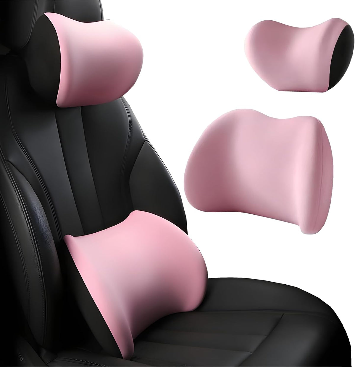 Car Headrest & Lumbar Support Cushion, Car Headrest and Lumbar Support, Ergonomic Car Seat Headrest & Lumbar Cushion, Car Head Rest and Lumbar Pillow Set for Neck Back Pain Relief (Beige)