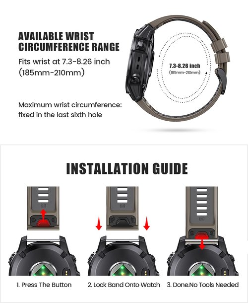 NotoCity Fenix 7X Pro/6X Pro Band for Fenix 6X Strap Fenix 7X Band 26mm Width Fenix 5X Plus Wristband for Descent Mk2i/tactix Delta/tactix 7 Pro/tactix 7 AMOLED Soft Silicone Watch(Brown Dark-Gray)