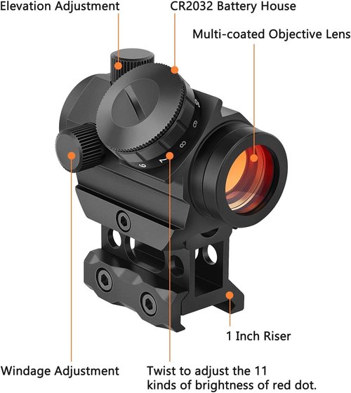 MidTen 2MOA Red Dot Sight - Waterproof & Shockproof 1x25mm Reflex Scope with 1-Inch Riser Mount