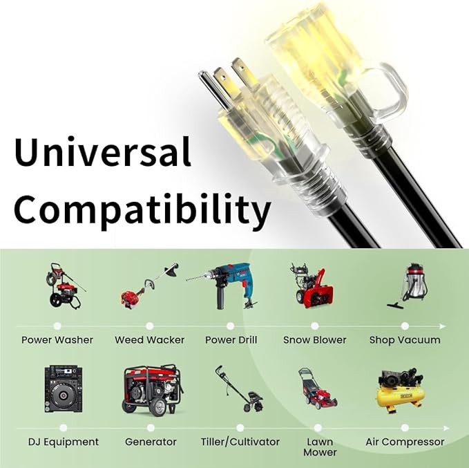 HUANCHAIN 200 ft 16/3 Gauge Extension Cord Outdoor Waterproof with Lighted end, Flexible Cold-Resistant 3 Prong Long Black Extension Cord Outside, 10A 1250W 16AWG SJTW, ETL