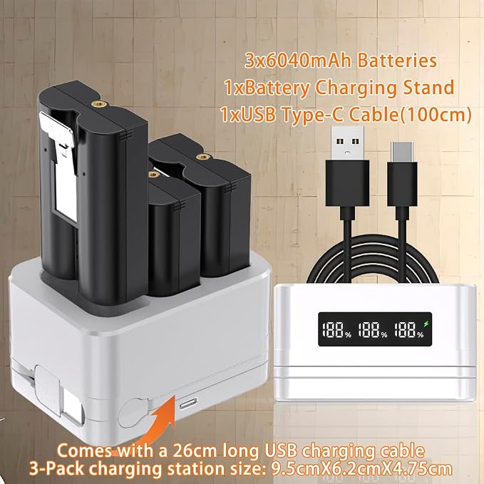 Upgraded, 3 Pack 3.65V 6040mAh Replacement Battery