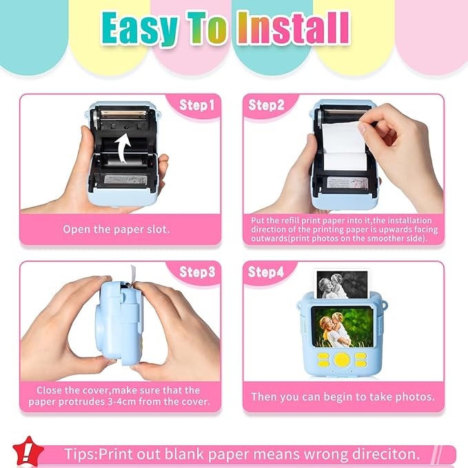 16 Rolls Instant Print Camera for Kids Refill Print Paper