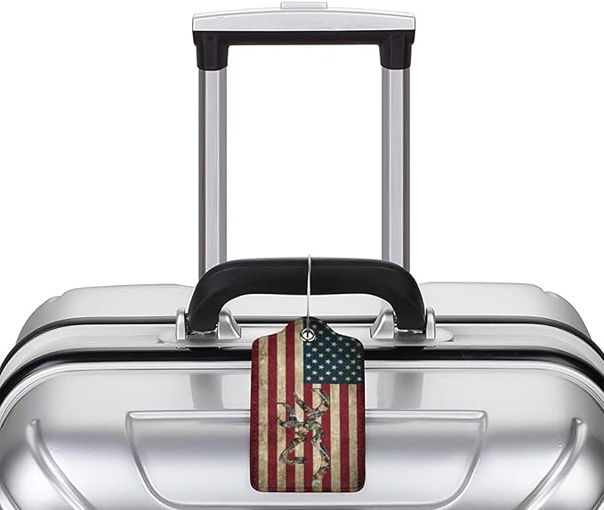 2 Pack Luggage Tags for Suitcase, Privacy Cover ID Label with Stainless Steel and Address Card for Travel Bag Backpack Cruise Ship Essentials Tag Women Men - Camo Deer American Flag
