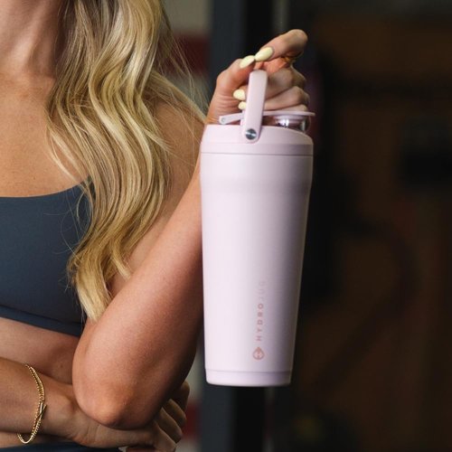 HydroJug 24 oz Stainless Steel Shaker - Insulated, Leakproof & BPA-Free - Silent Mixing Grate, Pink Sand