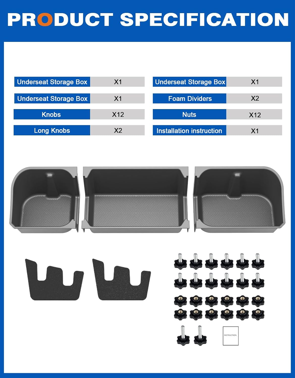 Under Seat Storage Box For 2015-2026 Ford F150 F-150 SuperCrew Cab