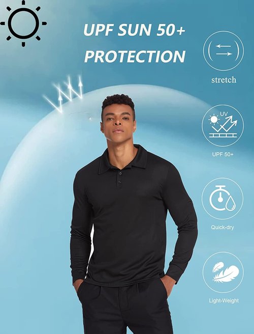 Deyeek Men's Polo Shirts - Long Sleeve Golf Polos with Quick Dry UPF 50+ Sun Protection | Casual Collared Style