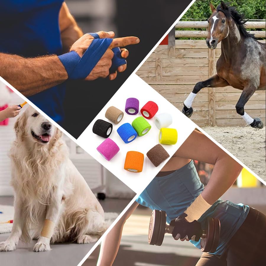 Self Adhesive Bandage Wraps - 24 Pack | 2" X 5 Yards Breathable Elastic Vet Wraps in 12 Colors