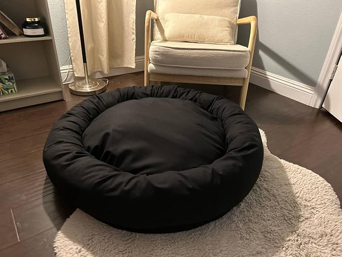 Organic Cotton Canvas Dog Bed: Removable Cover, Natural Fill - Made in USA (Black, Small 24" x 7" inches)