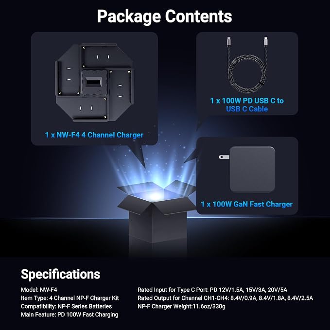 NEEWER 4 Channel NPF Battery Charger