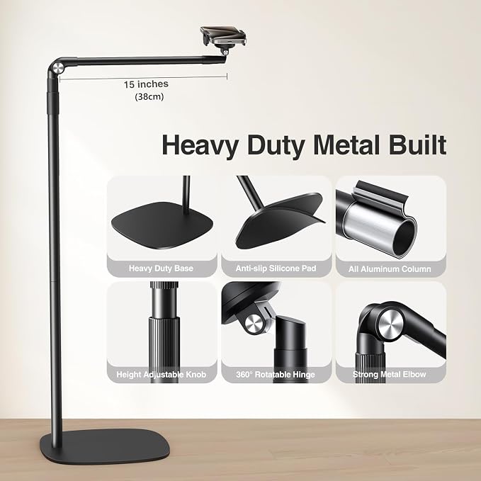 elitehood Floor Phone Stand Overhead Video Recording, 360 Degrees Swivel Tilt