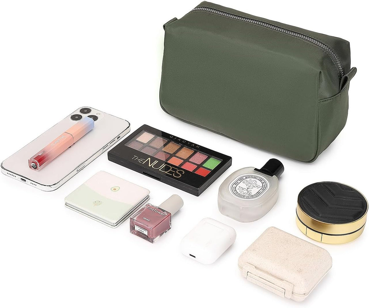 Travel Makeup Bag, Ring Clasp Wristlet Organizer (Army Green)