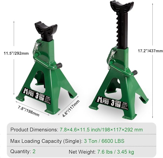 Jack Stands 3 ton, Car Jack Stand with Double Security Locking Pins 6000 lbs Capacity, 2 Pack