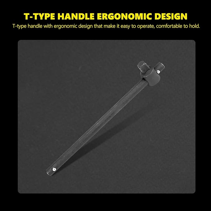 Walfront Sliding Wrench Breaker Bar T Handle Socket Wrench Heavy Duty Steel With Ergonomic Design (1/2", 357g/12.6oz)