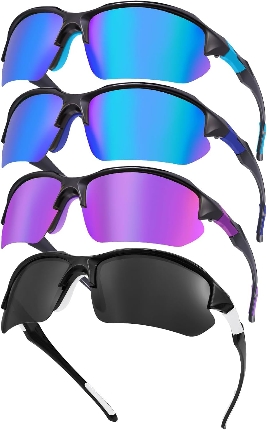 Skiennix Polarized Sports Sunglasses - UV Protection & Lightweight Wraparound Design | 4 Pack for Men & Women