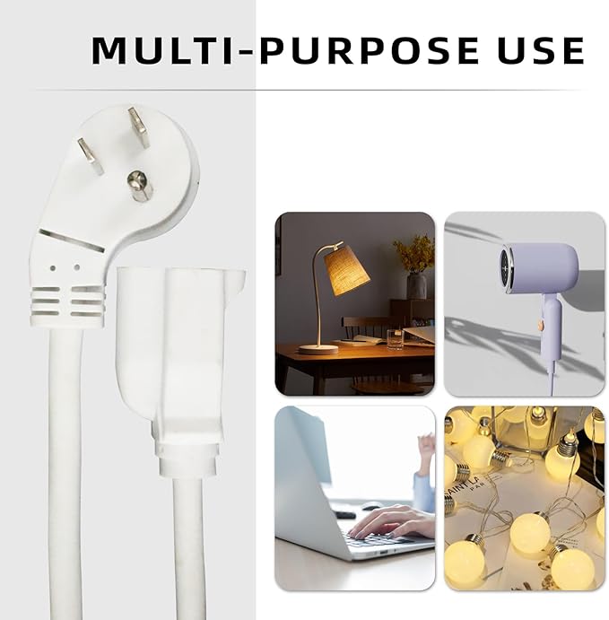 EP 25 Ft Flat Plug Extension Cord, 16 AWG 3 Prong Grounded White Low Profile Extension Cable for Indoor