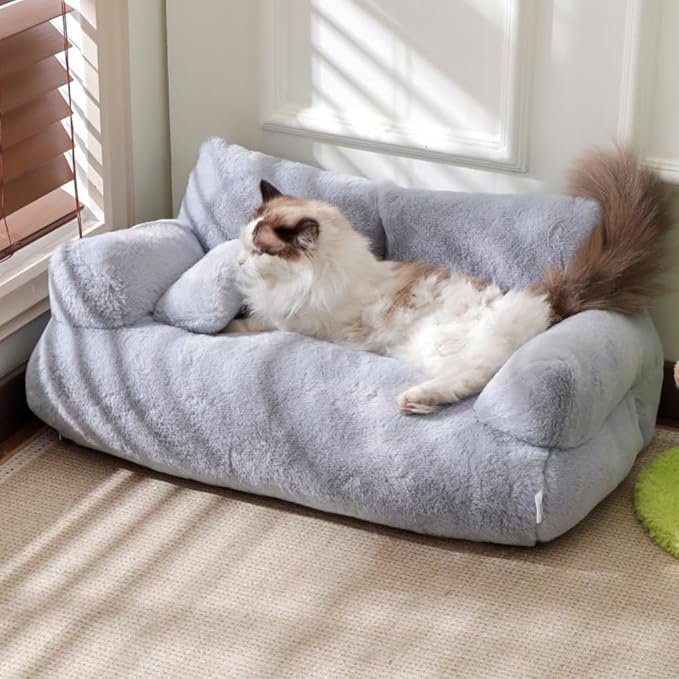Soft Fluffy Self-Warming Cat Bed | Washable Pet Sofa for Indoor Cats & Small Dogs | Cute Princess-Inspired Kitten Couch & Puppy Bed(Pink,21.65''*14.96''*7.09'')