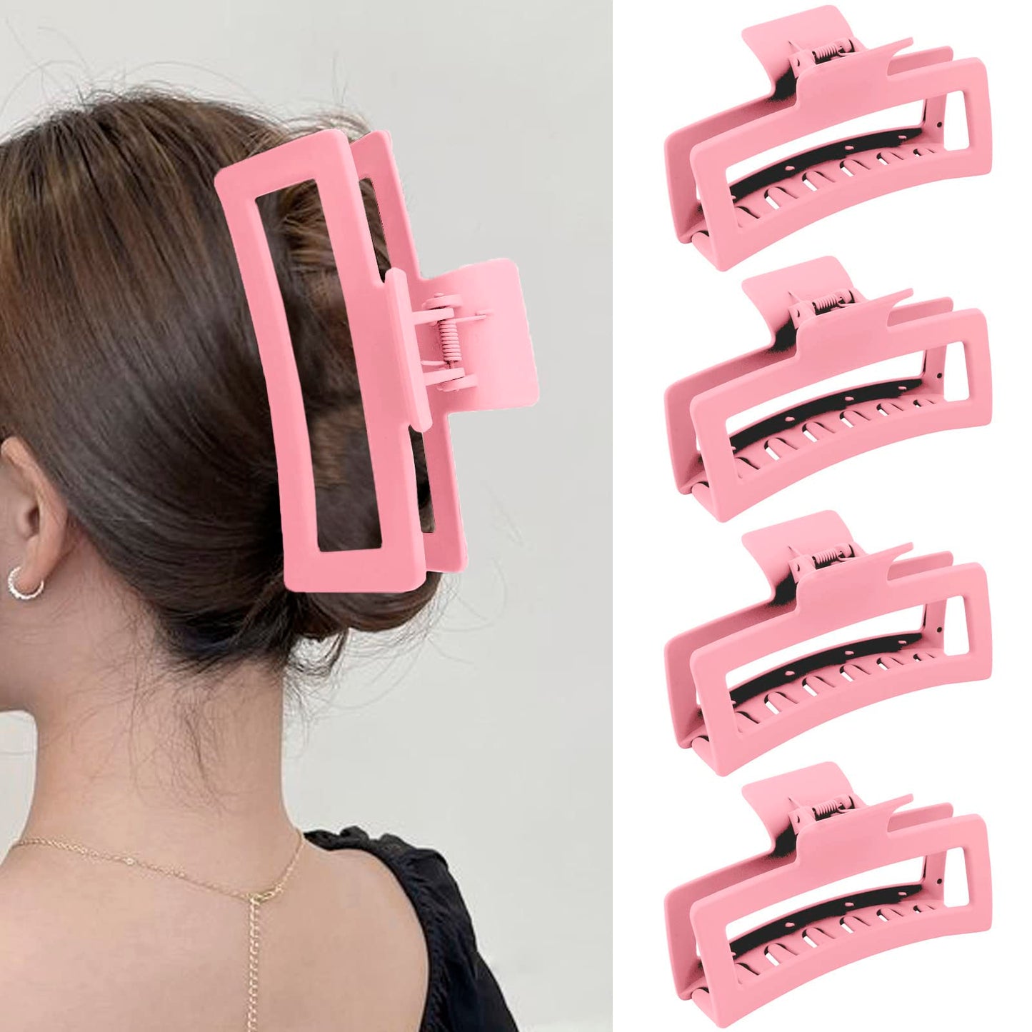 Zytj 5 Inche Pink Extra Large Claw Clips For Thick Hair And Long Hair, 4 Pack Xl Jumbo Claw Clips, Oversized Matte Non-Slip Rect