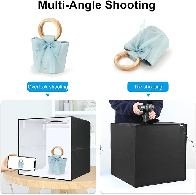 Photo Box 20" x 20" Portable 20W PD Type-C Ring Light Studio Box Quick Install