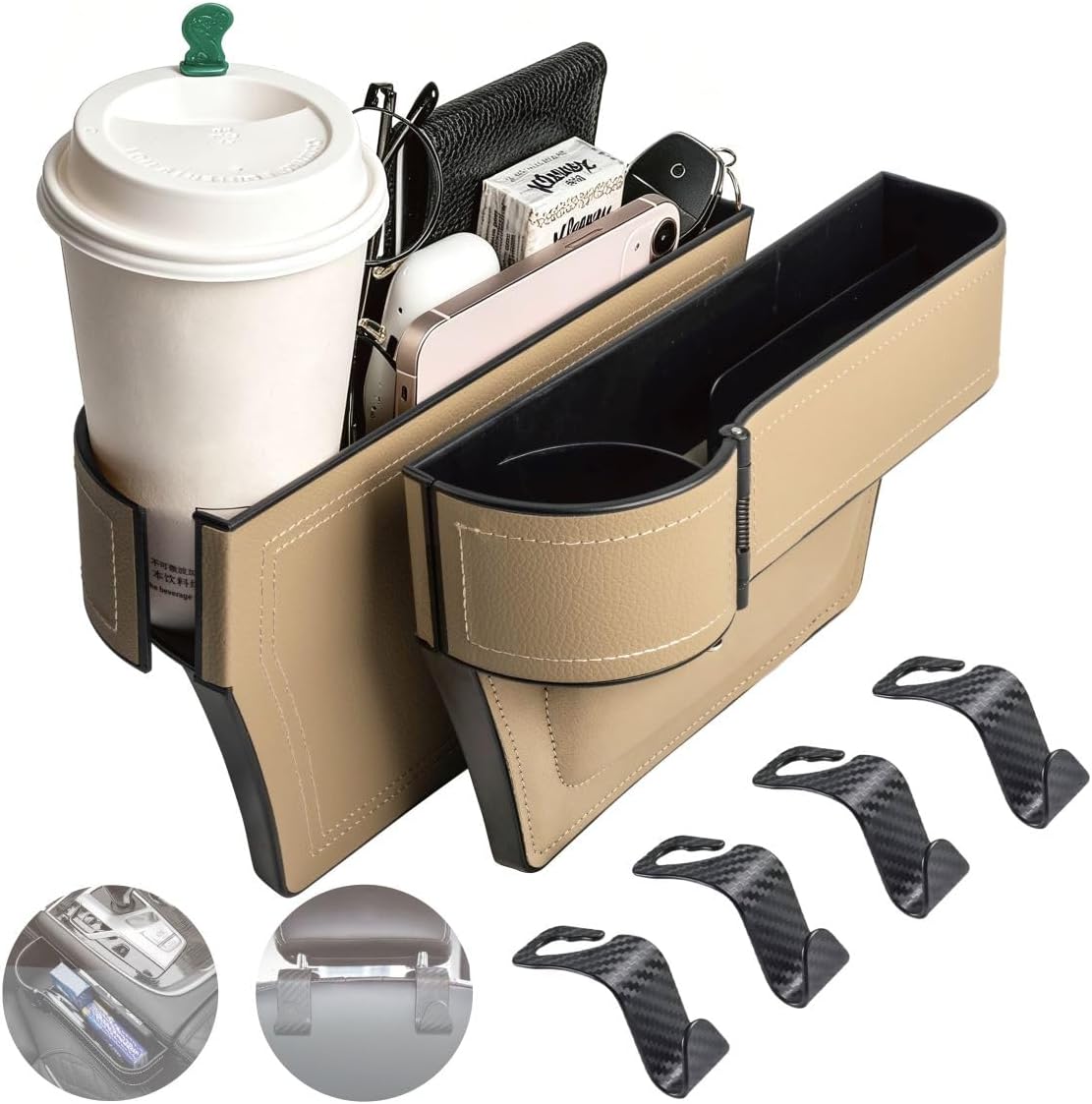 Car Seat Gap Filler Organizer,2 Pack Gap Filler for Car,Seat Gap Storage Box with Cup Holder Expander,Car Organizer Front Seat for Holding Phone, Glasses, Keys, Cards(Black)