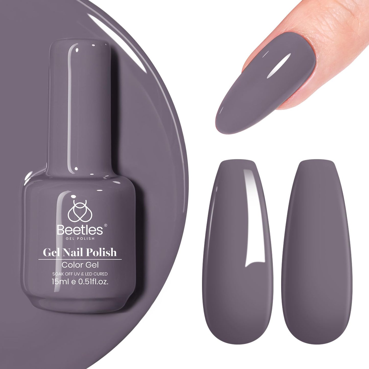 Beetles Gel Nail Polish, 1 Pcs 15Ml Grayish Purple Gel Polish Stormwatch Color Gel Polish Soak Off Uv Nail Lamp Nail Art Manicur