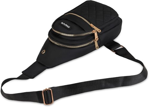 MOSISO Small Sling Backpack - Lightweight Rhombus Quilted Crossbody Bag for Hiking | Black