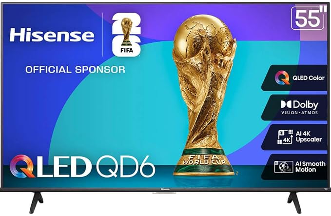 Hisense 55" QD6 Series 4K QLED Fire TV Bundle with HDMI Cable | 4K QLED, Fire TV, HDMI Cable, 12-Month CPS Plan & Streaming Bundle