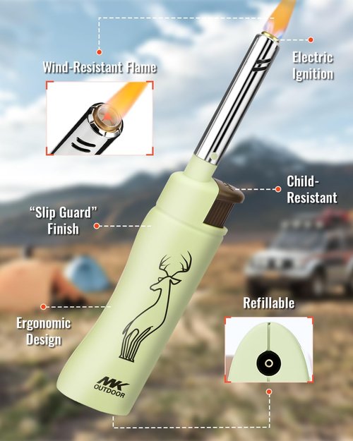MK Lighter Outdoor Series - Windproof Torch Flame Candle Lighters | 5-Pack for BBQ & Camping