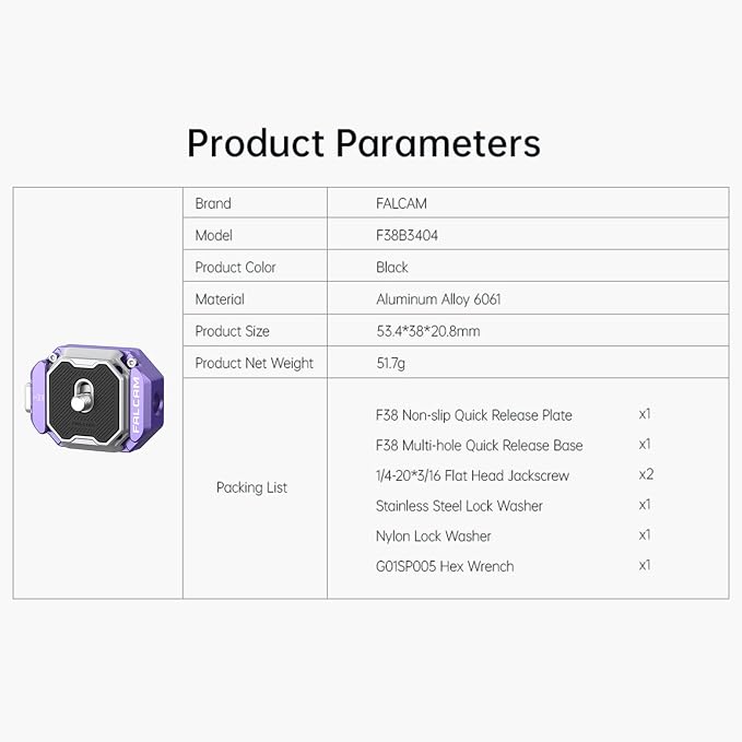 Falcam F38 Multi-Hole Quick Release Plate Kit, 38mm Aluminum QR System