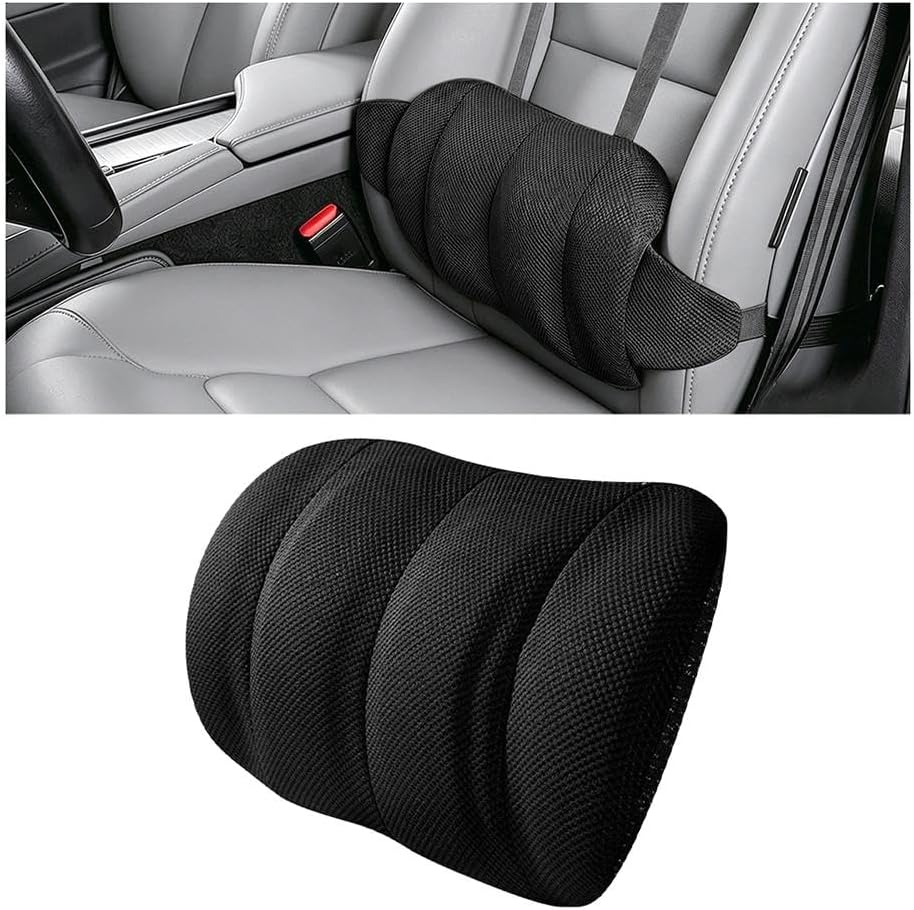 Car Lumbar Support Pillow, Memory Foam Vehicle Seat Lower Back Support Cushion with Adjustable Strap, Auto Seat Lumbar Pillow Accessories for Driving Pain Relief, Universal Fit (Beige)