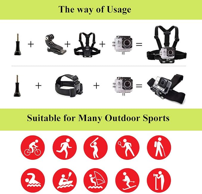 Action Camera Accessories Head Strap Mount Chest Harness Compatible