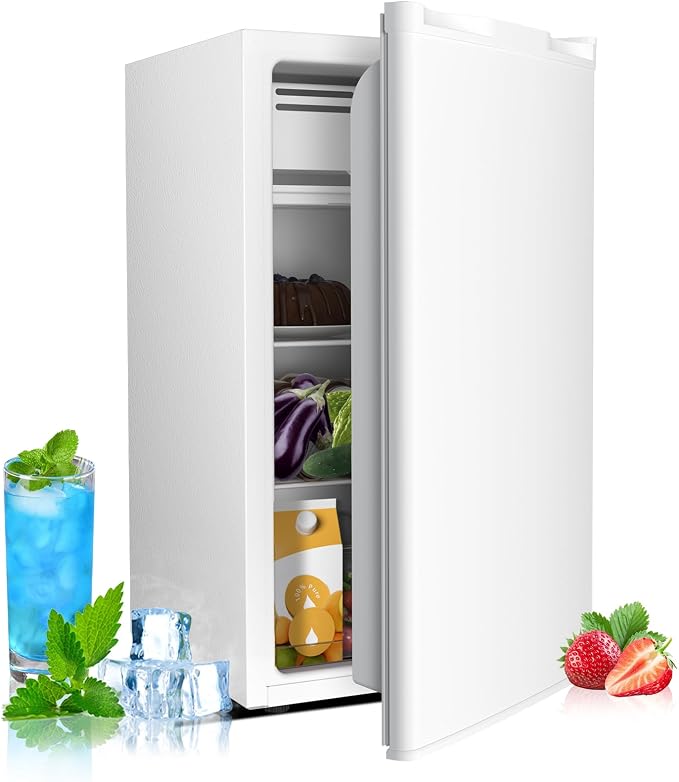 Electactic 3.2 Cu.ft Mini Fridge with Freezer, Compact Refrigerator with Reversible Single Door, Adjustable Thermostat, Low Noise, Energy Efficient for Office, Dorm, Bedroom, Apartment (WHITE)