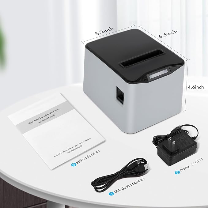 NUCOUN Thermal Receipt Printer, 80mm USB POS Printer, Auto Cutter, Support Cash