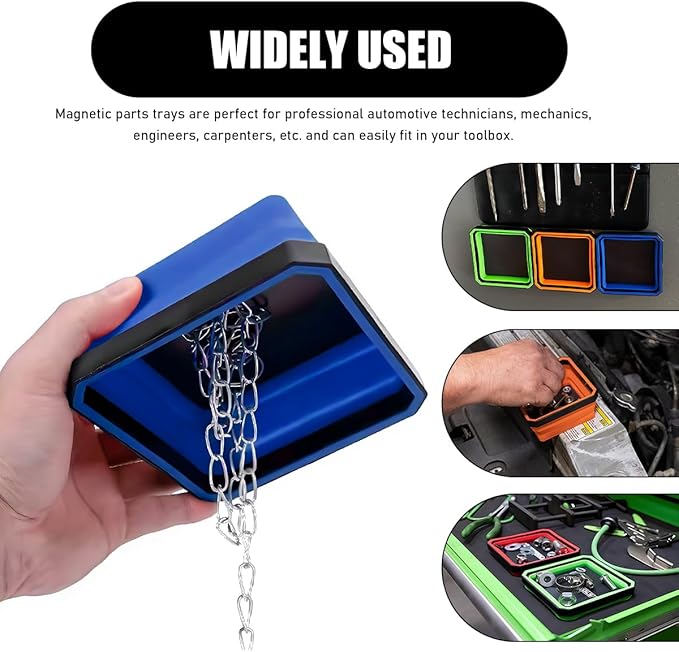 Collapsible Magnetic Parts Tray, 4.5" Square Silicone Tool Tray with Double-Sided Magnetic Base, Foldable Bowls Small Metal Parts Holder for Screws Bolts Nuts Washers (Blue)