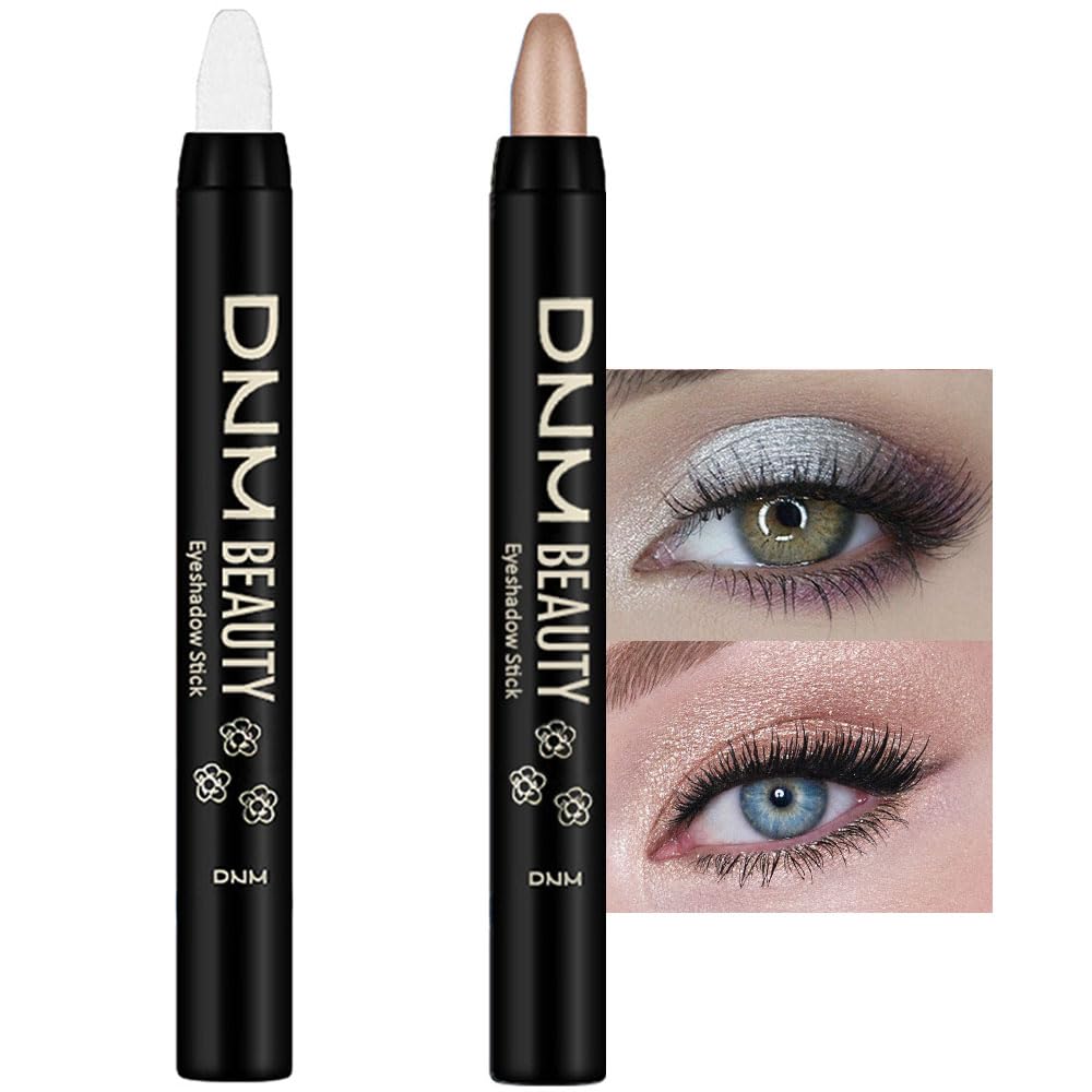 Evpct 2Pcs Cream Eyeshadow Sticks Set For Eyes Pearl White & Mocha Beige Shimmer Eye Crayon Shadow Brightener Stick Pencil Pen B