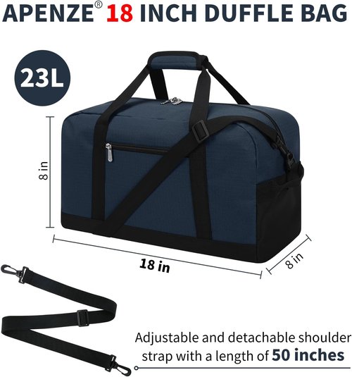 Apenze Small Gym Bag - 18-Inch Navy Blue Carry-On Duffel for Weekend Travel