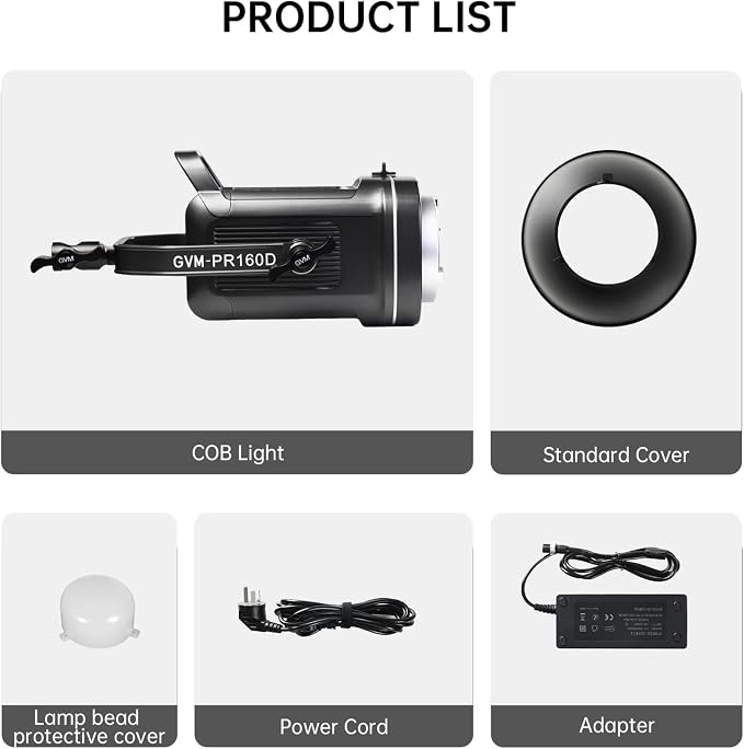 GVM 160W LED Video Light with Bluetooth Control, 5600K Photography Light