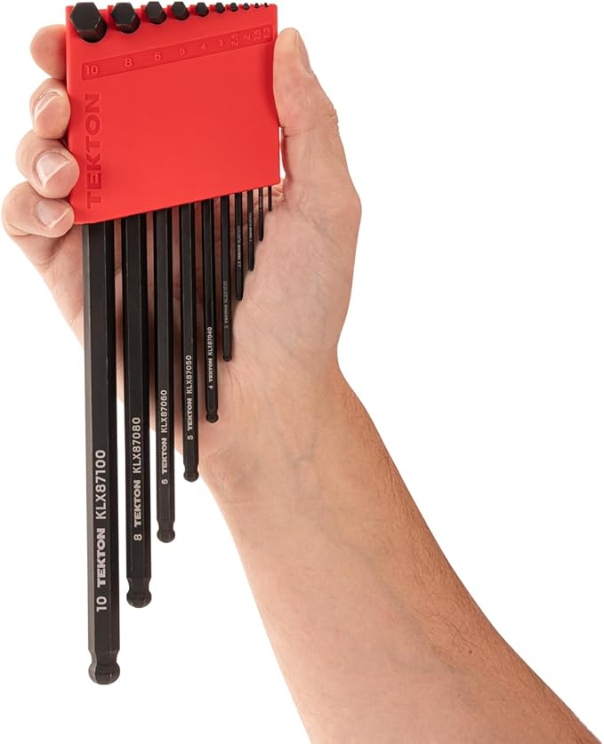 TEKTON Short Arm Ball End Hex L-Key Set with Holder, 10-Piece (1.3-10 mm, Common Sizes) | KLX91212