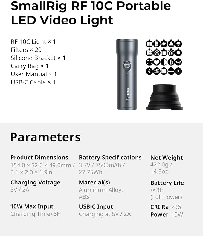 SMALLRIG RGB LED Photography Flashlight, 7500mAh Aluminum Alloy Patterned