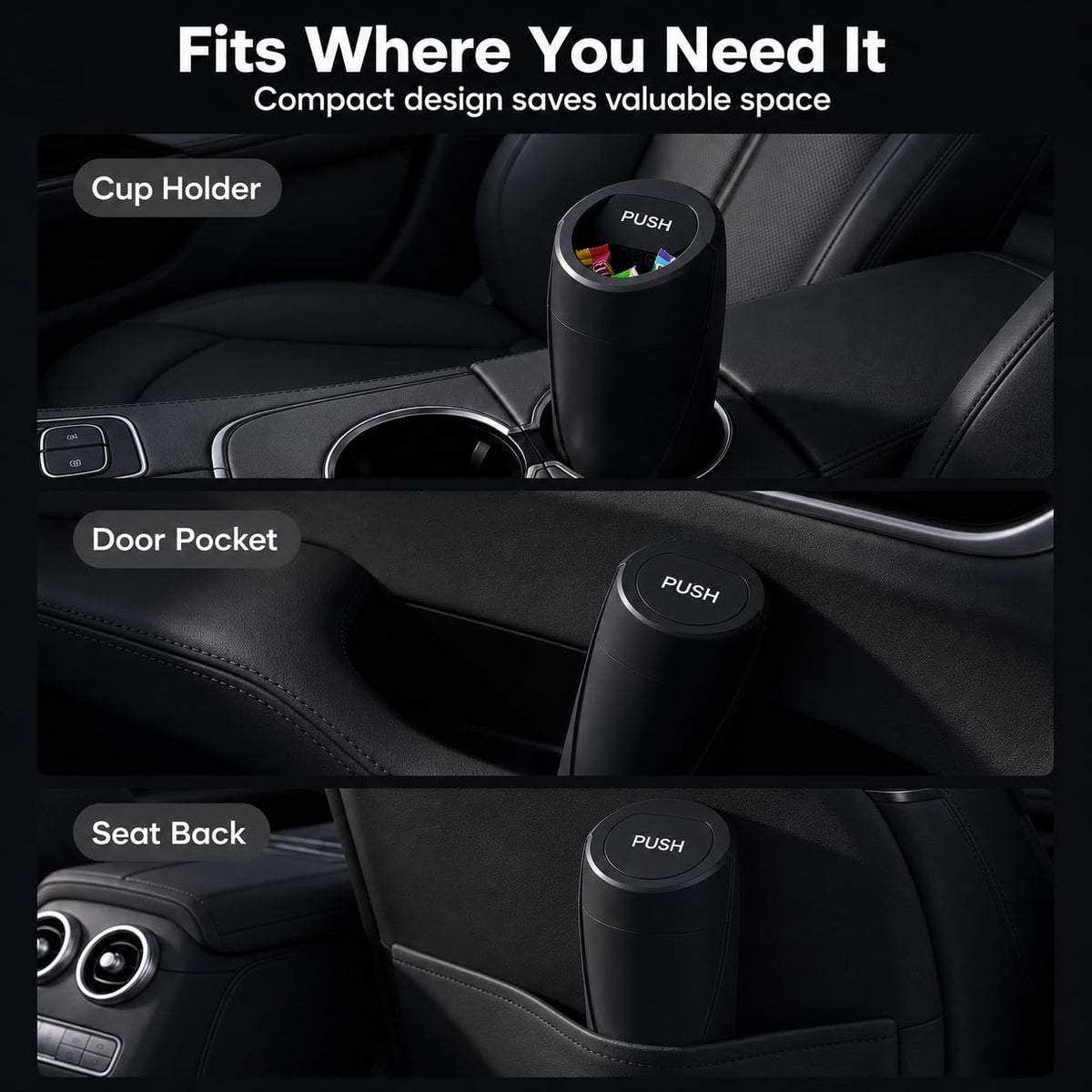 HOTOR Car Trash Can, Black Car Garbage Can with Lid, Bonus Bags, L(2 Pack)
