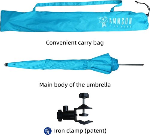 AMMSUN XL Chair Umbrella - Adjustable 47-Inch 360-Degree Swivel | UPF 50+ Portable Clamp for Beach, Camping, Stroller, Golf Cart - Bright Blue
