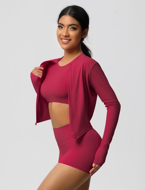 AGYMNX 3 Piece Workout Sets for Women High Waisted Seamless Shorts Crop Top Jacket Gym Yoga Outfit Stretchy Sports Bra Set