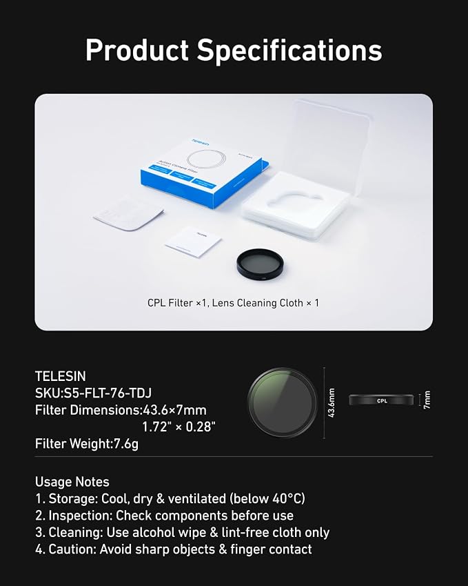 TELESIN CPL Filter for DJI Osmo Action 6, Snap-On Circular Polarizer Lens Filter