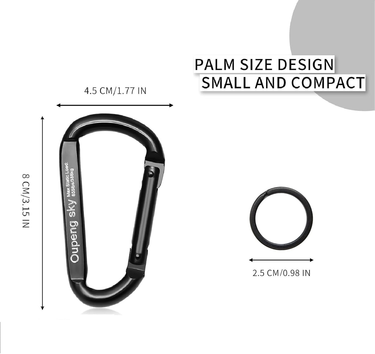 Skiennix Heavy Duty Carabiner Clip - 855lbs Strength | 3" D-Ring for Camping, Hiking, Outdoors, Gym, Black