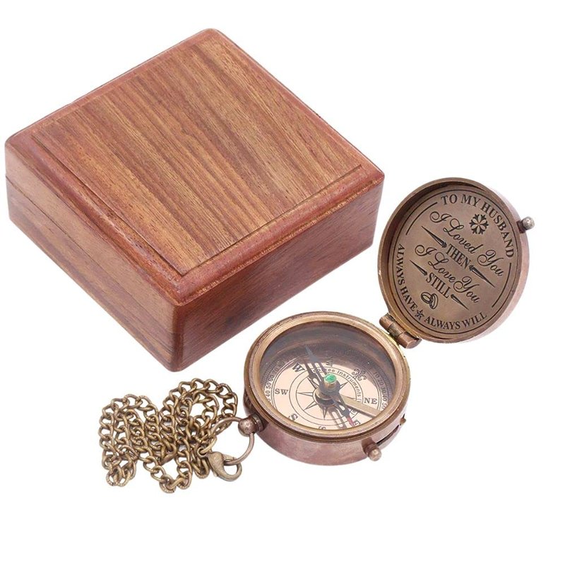 to My Husband I Love You, Brass Compass Engraved Gifts for Men, Bronze Gifts for Men, Romantic Gifts for Him/Her, Keepsake Gifts for Husband, 5th/25th 50th Wedding Gift Ideas