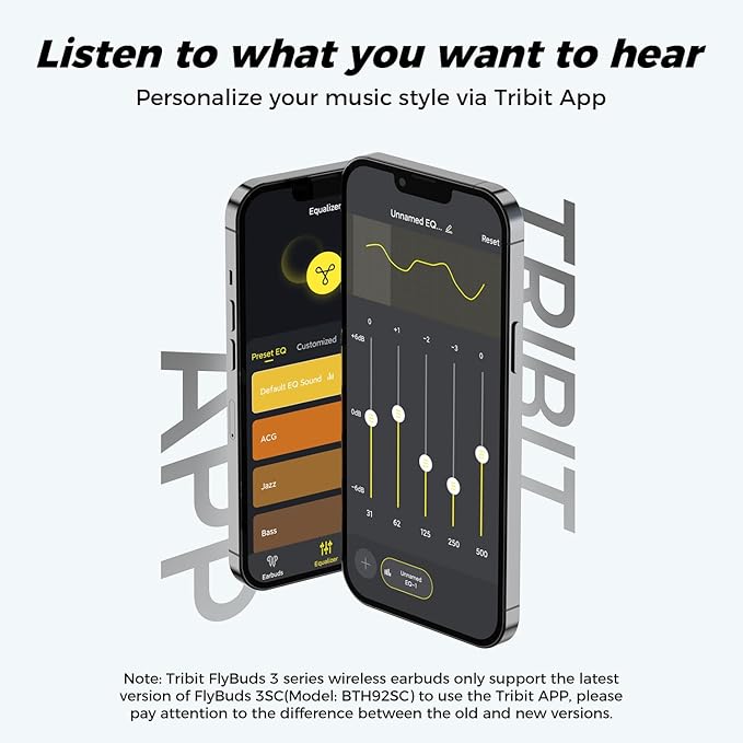 Tribit FlyBuds 3 Wireless Earbuds, 110H Playtime Bluetooth Headphones | IPX8 Waterproof, BT5.3, Deep Bass Sound Earphones, Custom EQ, Charging Case, Light Weight in-Ear Buds, Built-in Mic, White
