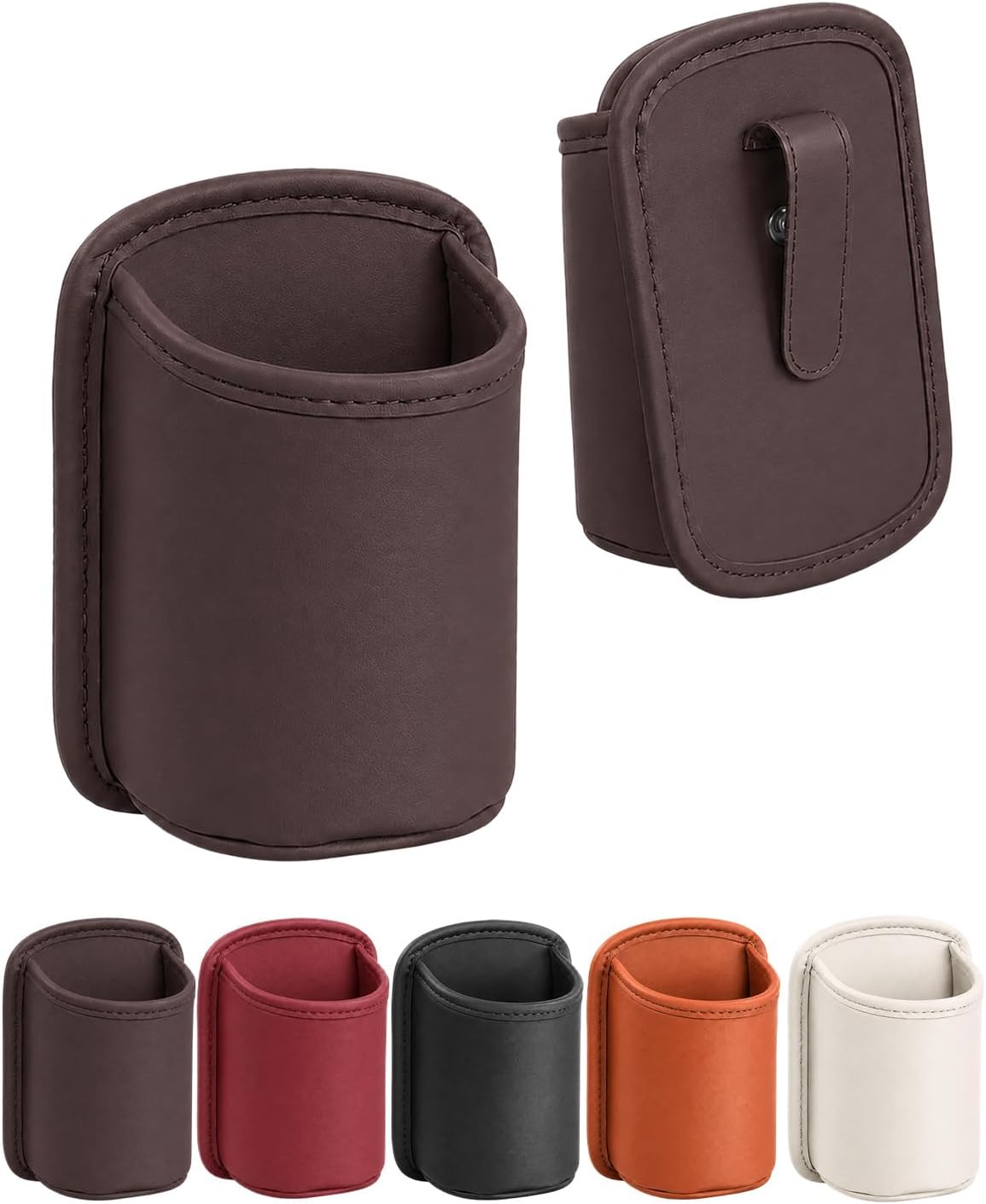 Leather Car Door Cup Holder Clip on Extra Large Drink Organizer 2 Pack