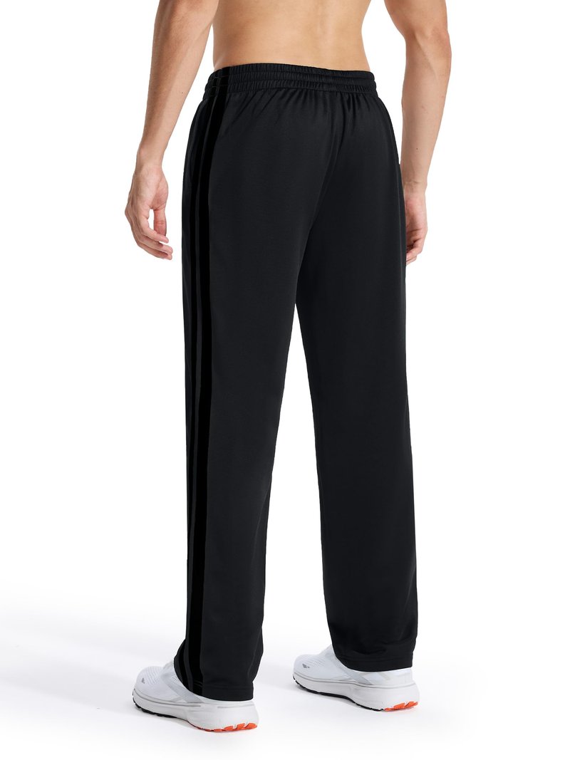 Tallemon Men's 34" Long Inseam Track Pants Warm-up Sweatpants Open Hem Tracksuit Bottoms for Lounge Travel, Black/Black, M